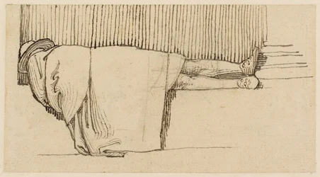 A Man in a Cloak Asleep on the Plinth of a Building